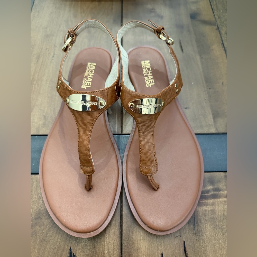Michael Kors Tan Sandals with Gold Accents